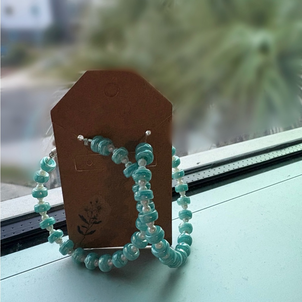 Turquoise Glass Bead Hoop Earrings - Women Jewelry Handmade